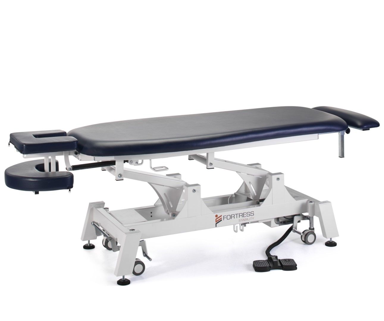 Fortress Stability Contour Massage Table / White Frame / Navy Upholstery – product image 2