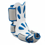 Blue and white walking boot for foot and ankle recovery, mobility support, rehabilitation aid