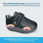 Black therapeutic shoe with Plastazote® lining and multi-density insoles for wound care and pressure relief
