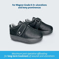 Black therapeutic shoes for Wagner Grade 0-3+ ulcers, offering post-op offloading and wound care support
