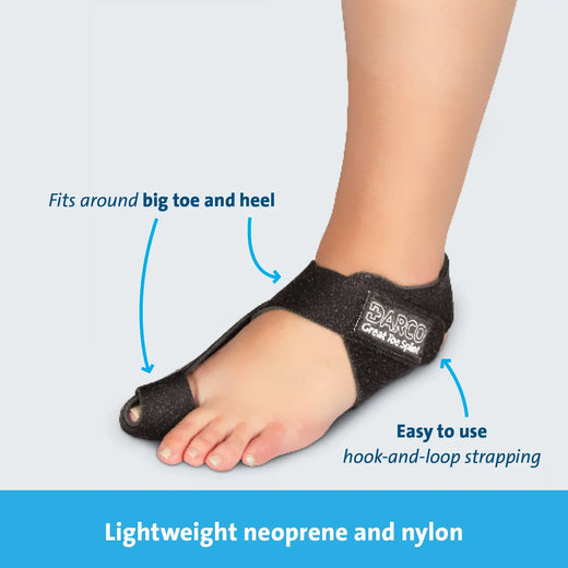 Lightweight neoprene toe splint with hook-and-loop strap for big toe and heel support