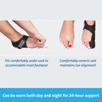 Black toe alignment splint for comfortable 24-hour wear under socks, corrects and maintains toe position