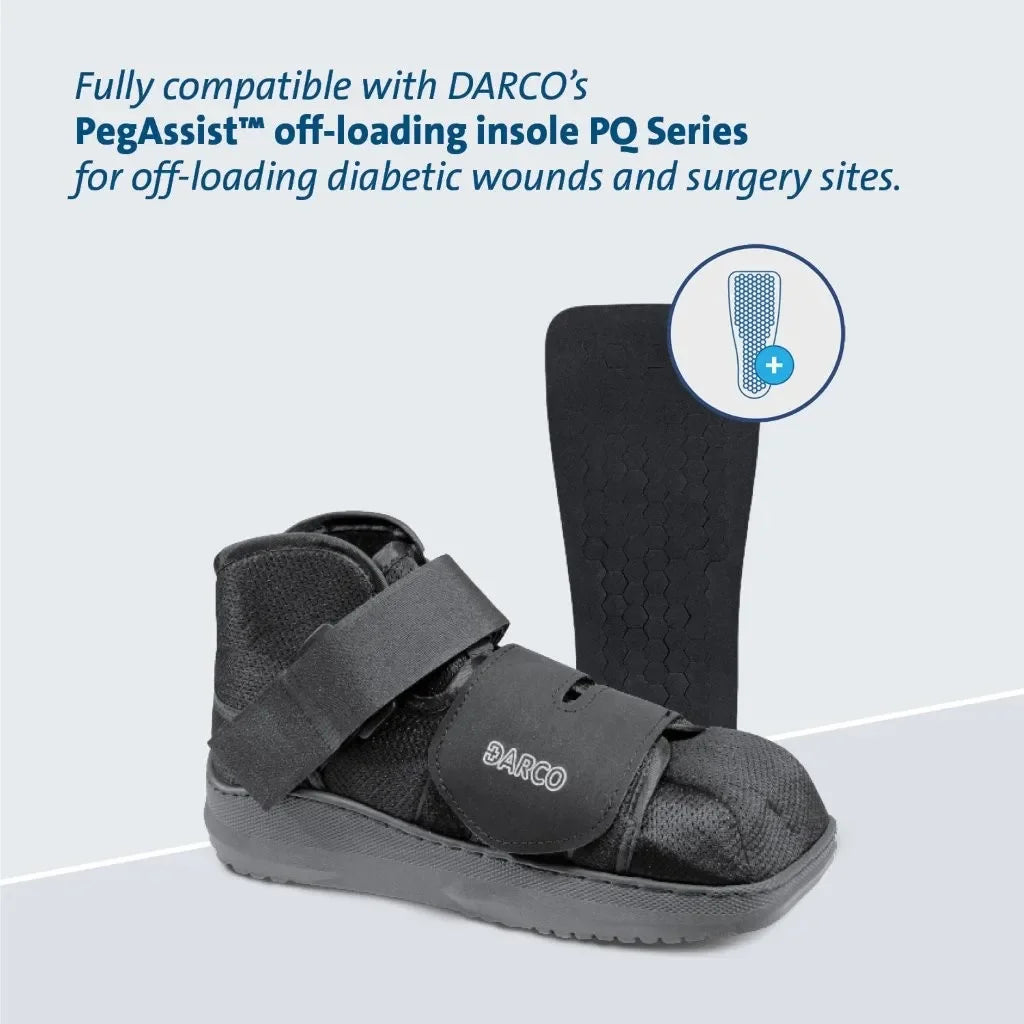 DARCO off-loading shoe for diabetic wound recovery, compatible with PegAssist™ insole, ideal for post-surgery care