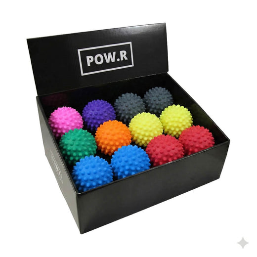 POW.R Spiky Ball retail display box containing 24 balls
