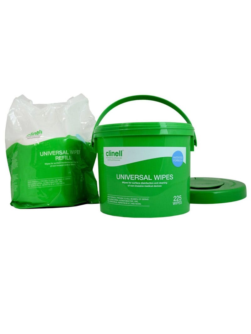 Clinell Universal Wipes Bucket – 225 Pack product photo