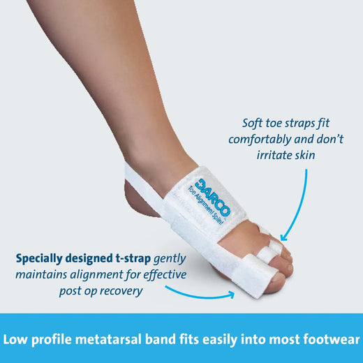 DARCO toe alignment splint with soft straps for post-op recovery and comfortable footwear fit