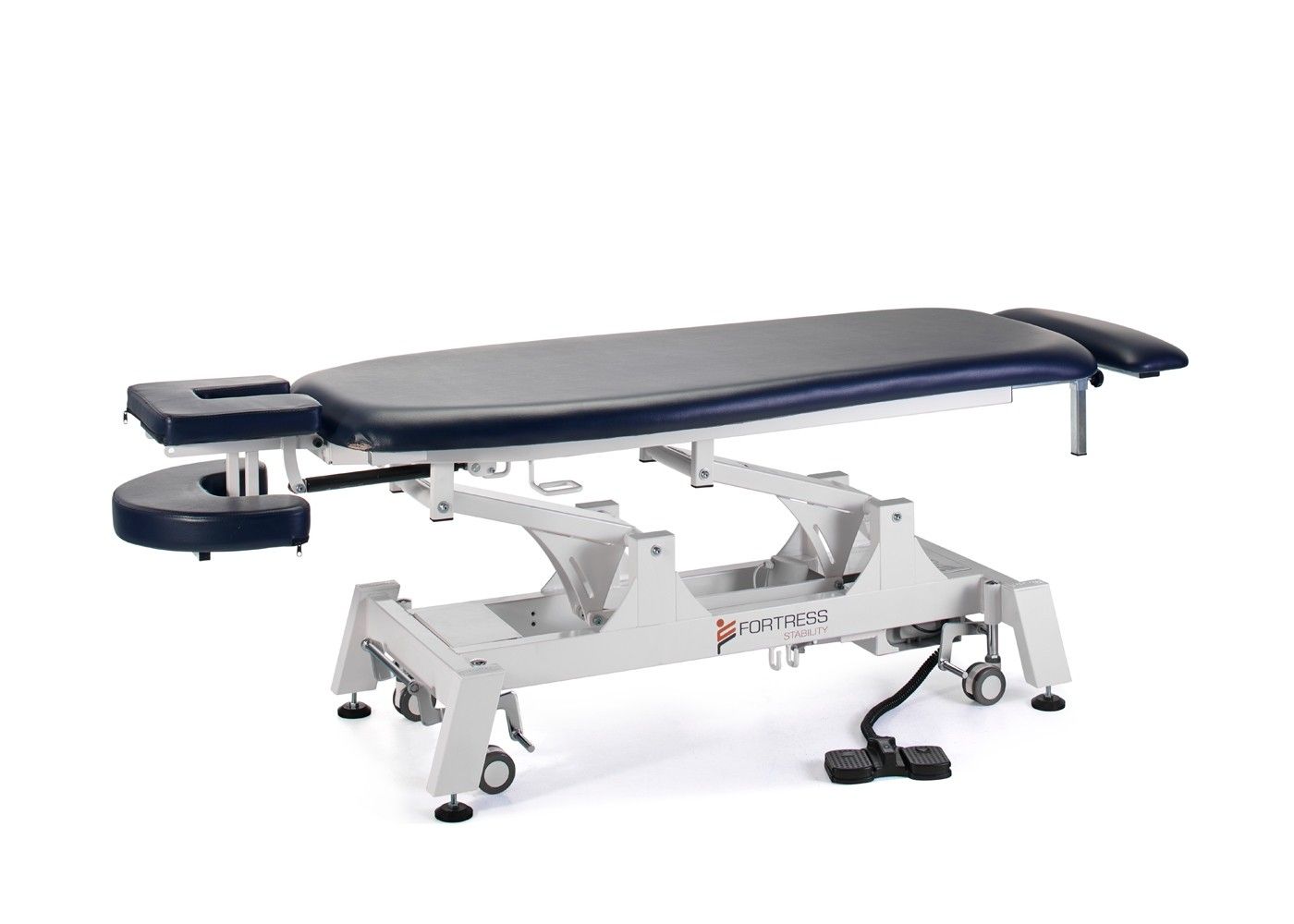 Fortress Stability Contour Massage Table / White Frame / Navy Upholstery – product image 10