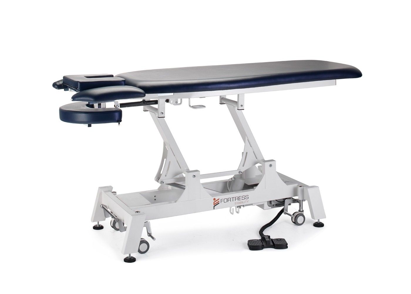 Fortress Stability Contour Massage Table / White Frame / Navy Upholstery – product image 9