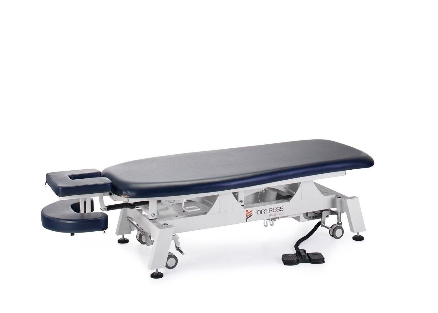 Fortress Stability Contour Massage Table / White Frame / Navy Upholstery – product image 5
