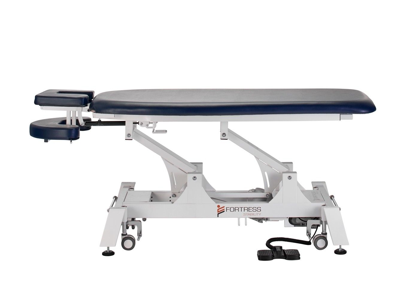 Fortress Stability Contour Massage Table / White Frame / Navy Upholstery – product image 4