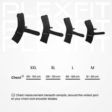 Plexfit adult sling size guide in centimetres