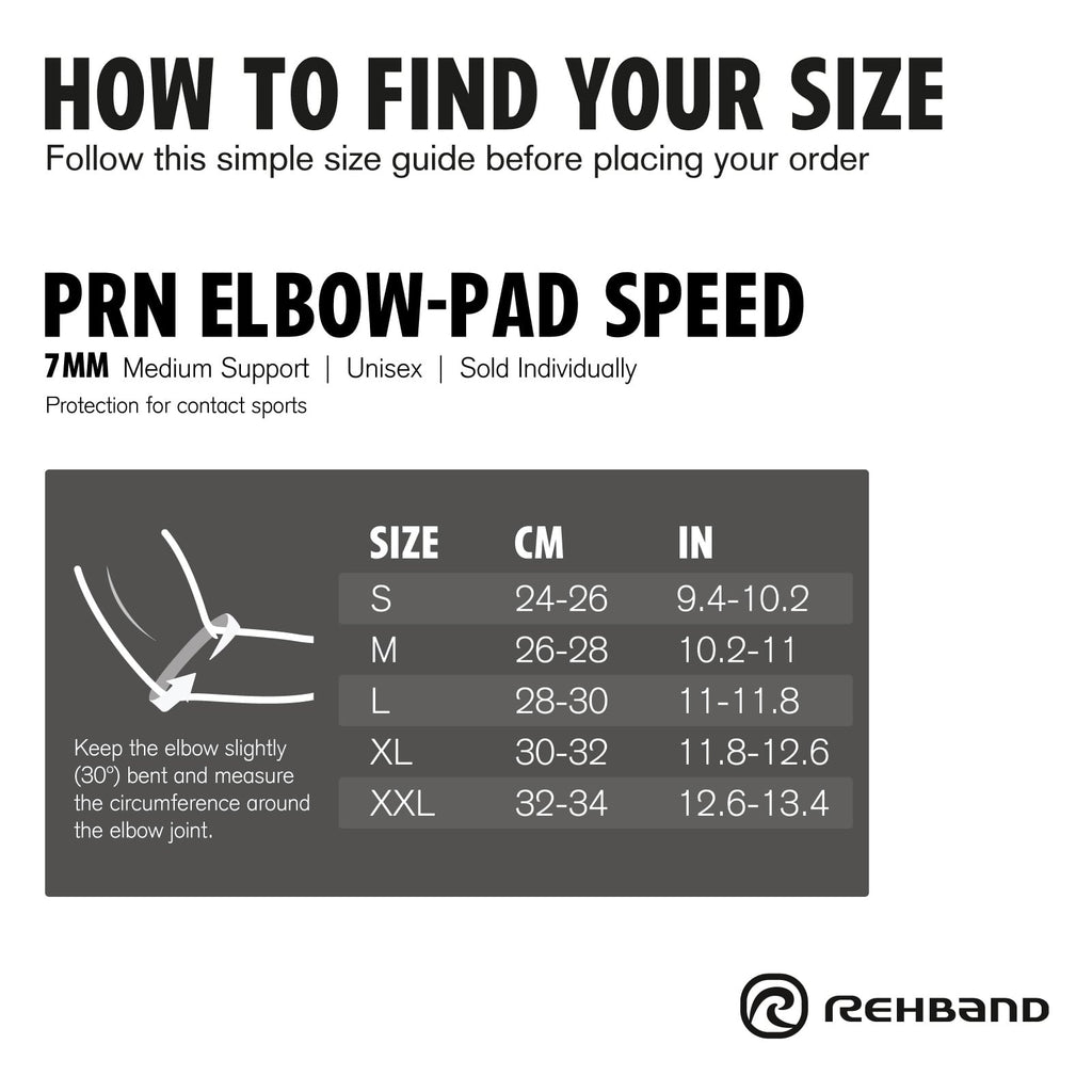 Rehband PRN Elbow Pad Speed size guide