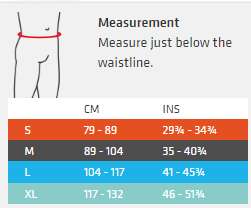 Thermoskin Hernia Belt waist size guide