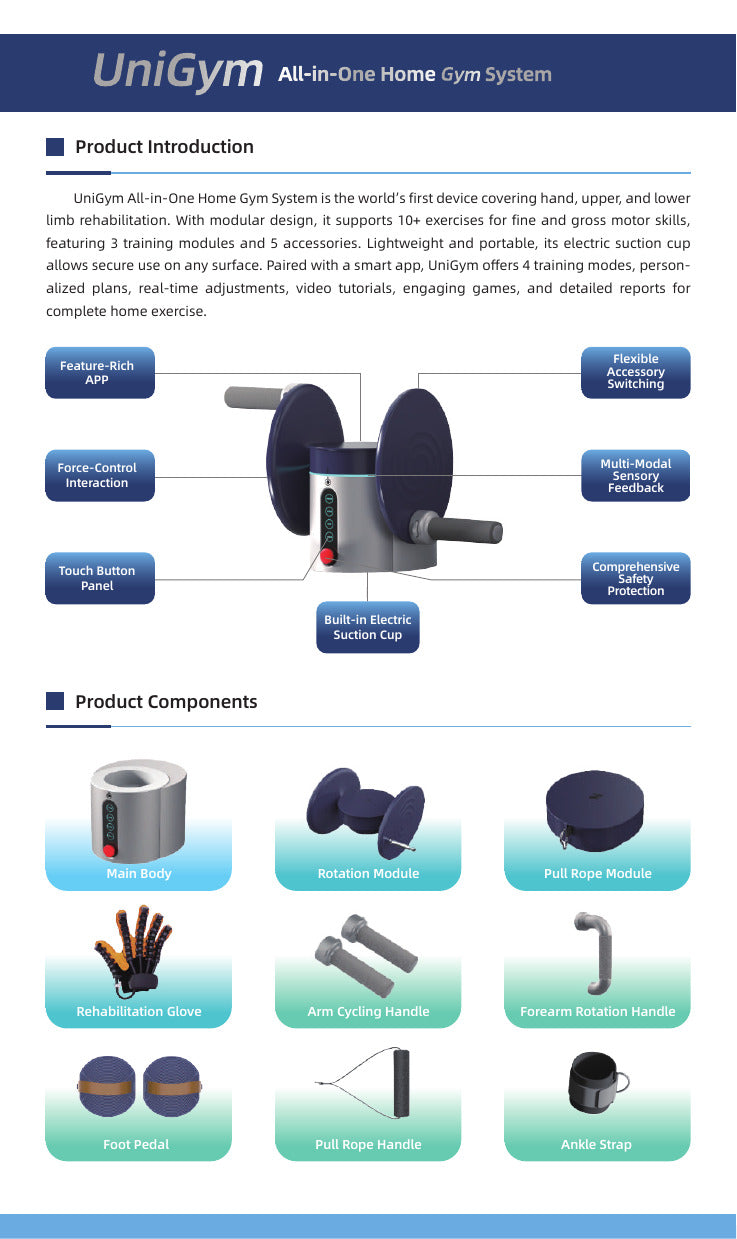 UniGym modular rehabilitation components and training accessories