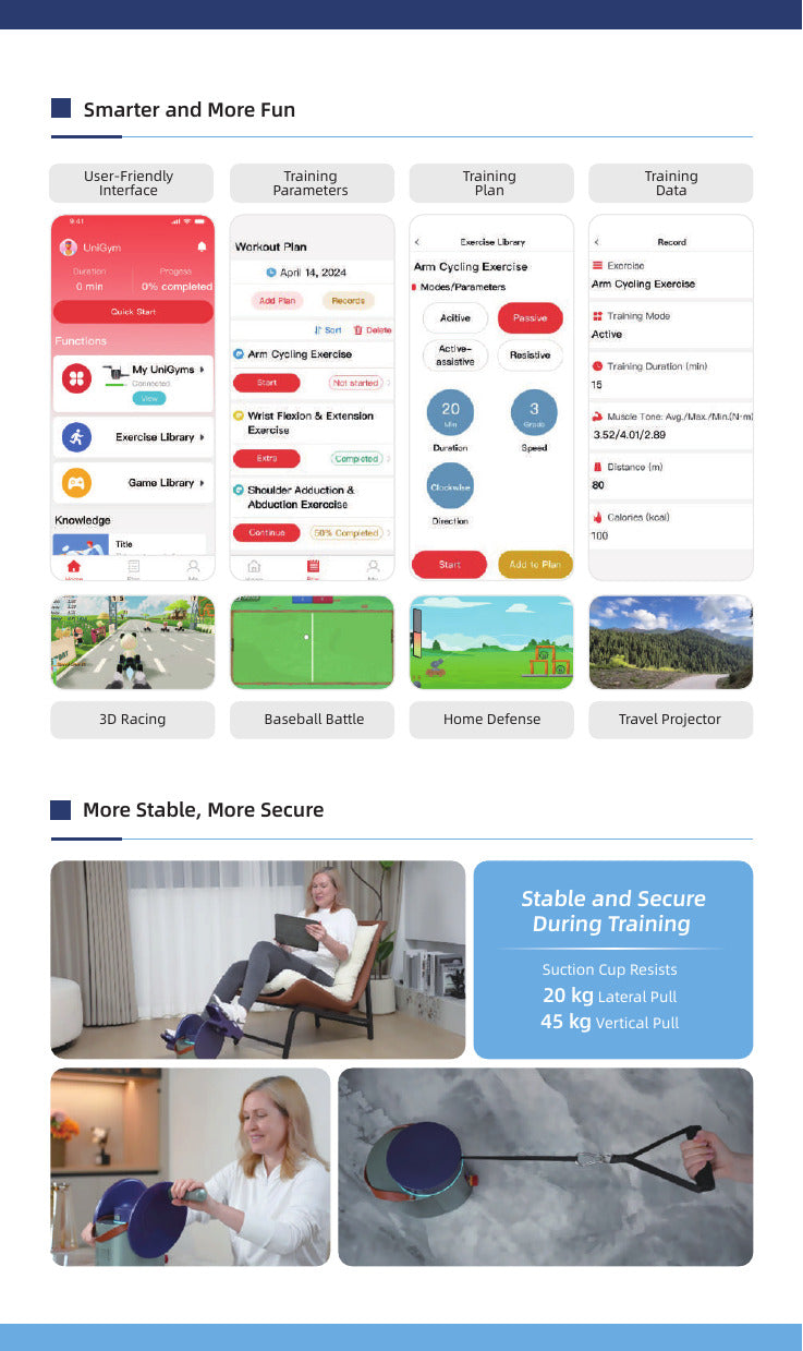 UniGym smart training app games session data and secure suction cup system
